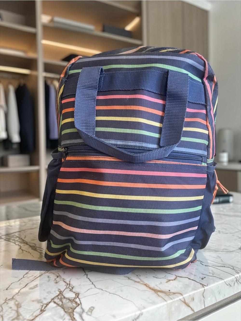 L.L. Bean Multicolor Striped Backpack School Travel Bag Zip Closure Adjustable